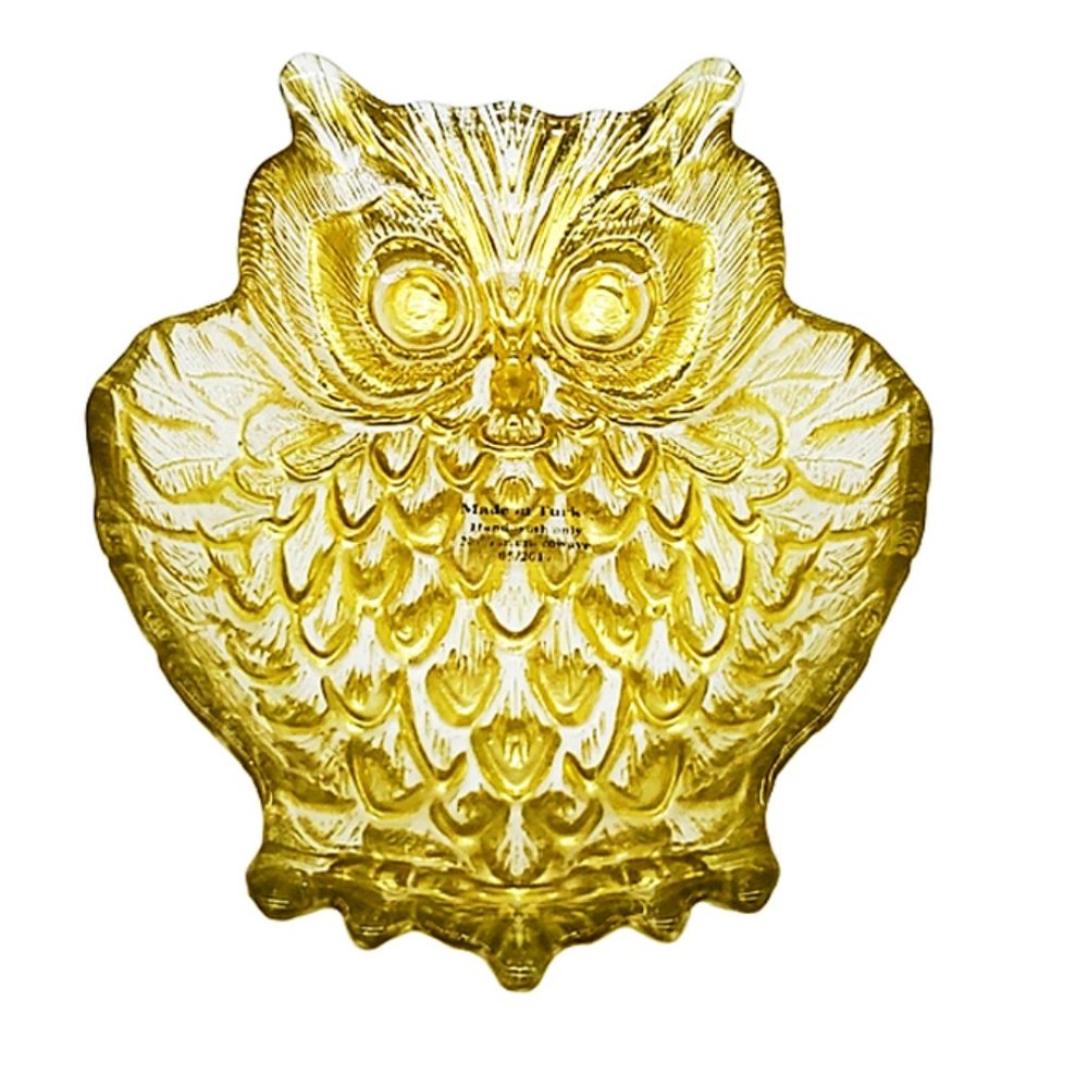 Owl Gold Harvest Glass Dish Handcrafted in Turkey